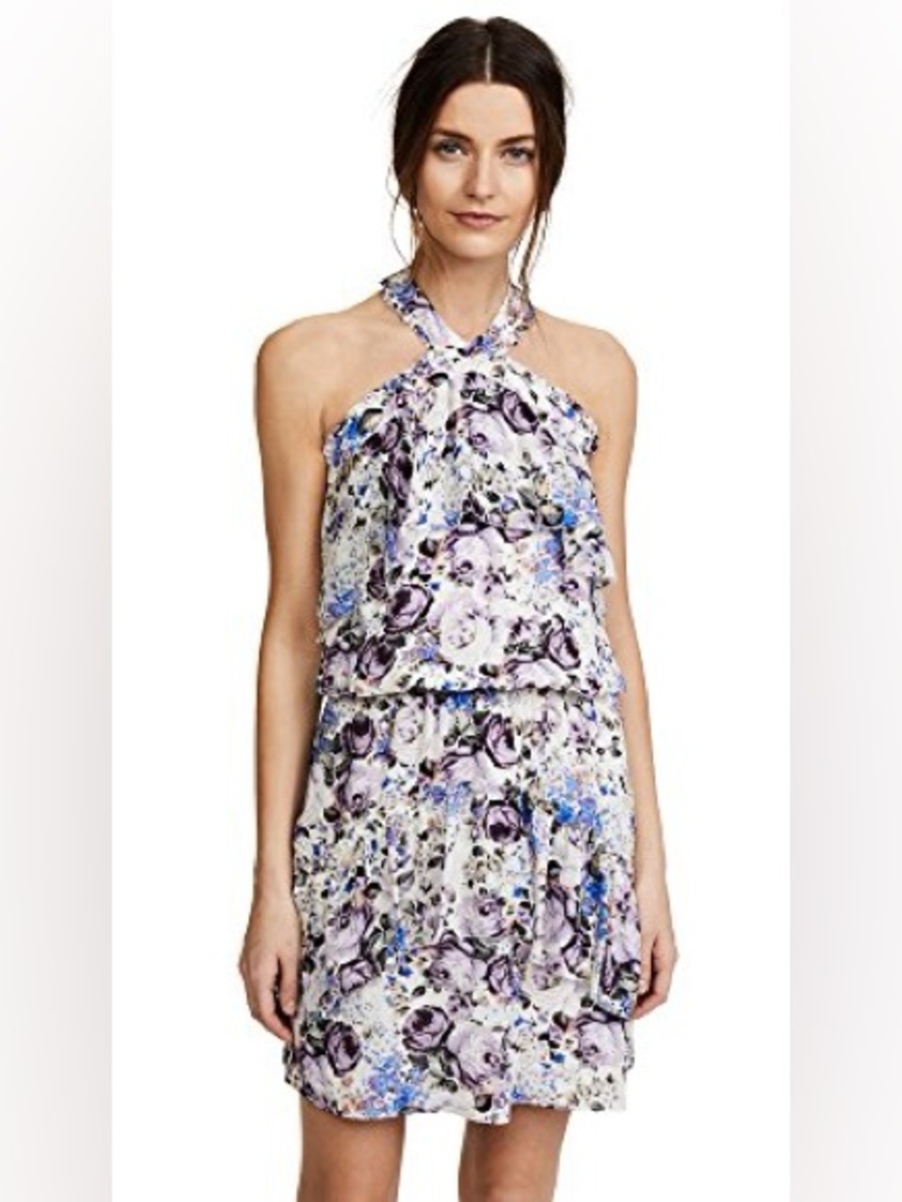 Parker Tabitha XS 100% silk Floral Halter Shift Dress in Lavender and Blue